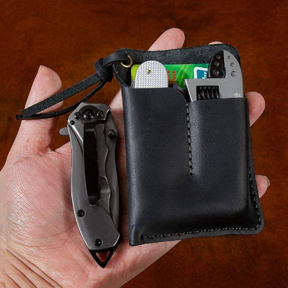 Genuine Leather Leather EDC Organizer Black/Brown Belt Clip Outdoor Tool Pouch Multifunctional 3 Pockets EDC Pouch Pocket