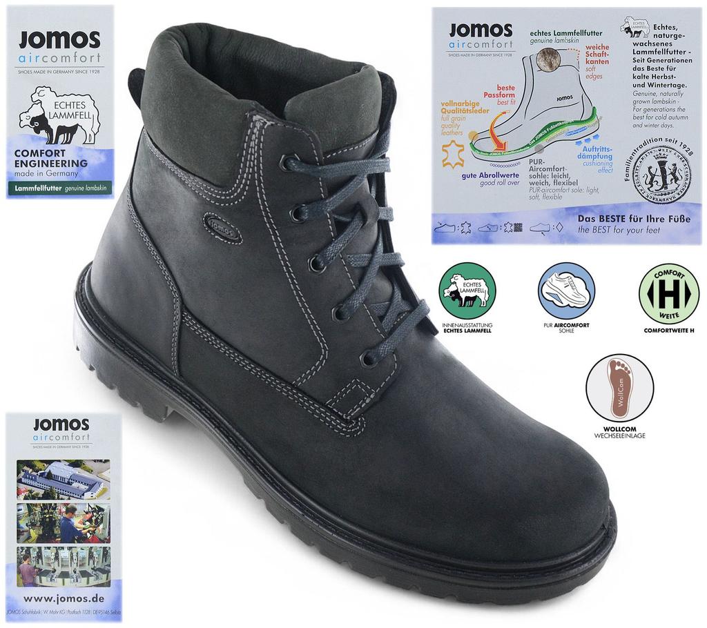 JOMOS Alpina Boots - Men's Winter Boots with Lambswool Lining - Leather Black 456510-430-0044 ORIGINAL