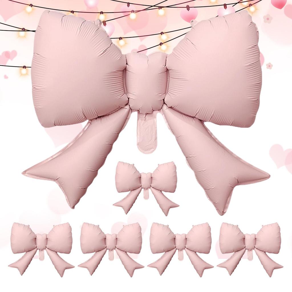 6pcs Pink Bow Balloons, Bow Tie Pink Balloon for Wedding Bride Shower gift, decorative pink Balloon for Girls Birthday Party