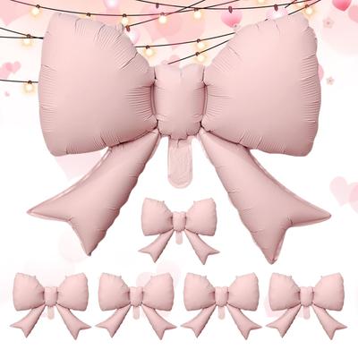 6pcs Pink Bow Balloons, Bow Tie Pink Balloon for Wedding Bride Shower Gift, Decorative Pink Balloon for Girls Birthday Party
