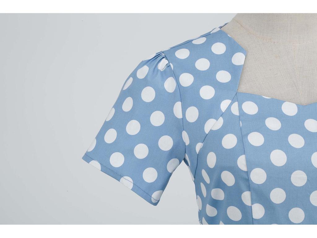 Polka Dot High-Waisted Midi Swing Dress with Short Sleeves