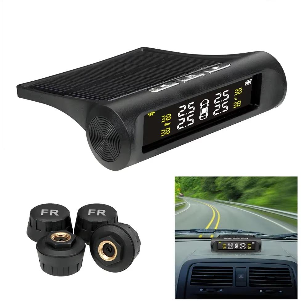 TPMS Solar Tire Pressure Sensor Car Tire Pressure Monitoring System with 4 Wheel Internal External Sensors