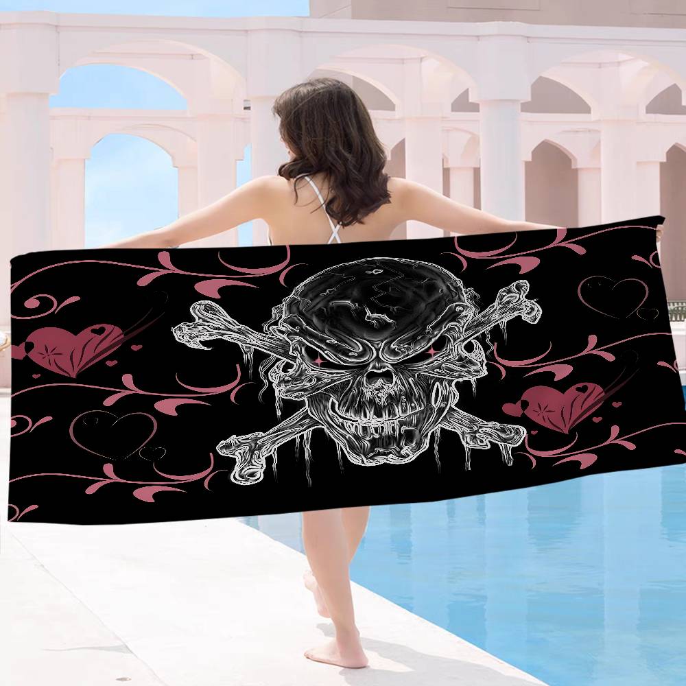 Horror Schädel Gothic Badetuch Mikrofaser Weich Wasserabsorbierend Atmungsaktiv Für Mädchen Kinder Dekorative Cartoon Strandtuch