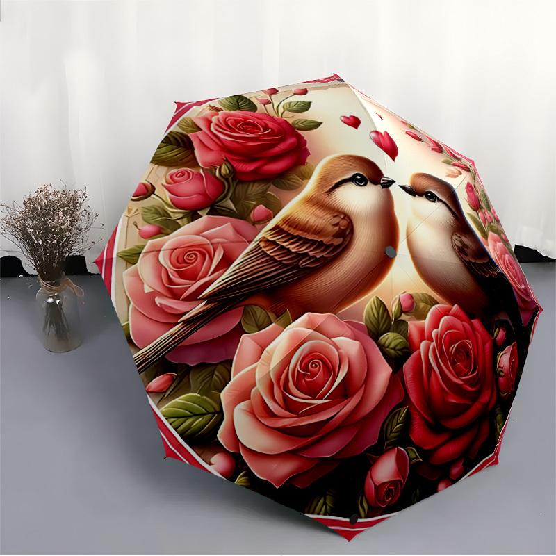 1pc Love Birds Decor Folding Umbrella, Durable, Suitable for Outdoor Activities or Rain, Suitable for Commuting yy251027120