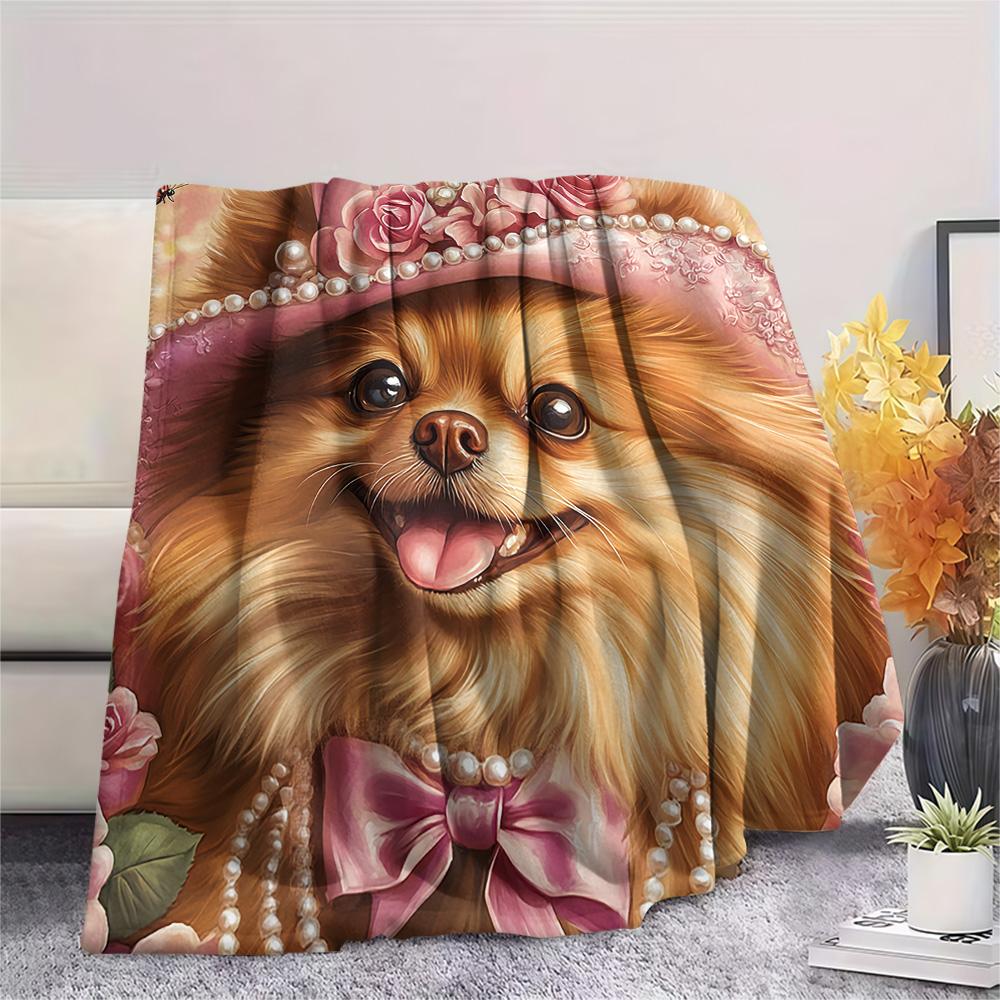 Pomeranian Print Flannel Blanket, High quality Comfortable for All Seasons, Home Decor, Warmth and Comfort, Perfect for Christmas Gifts