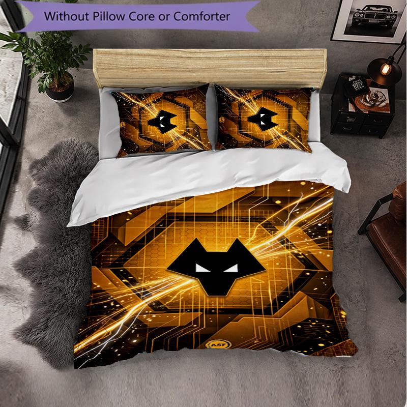 Wolverhampton Wanderers Football 3 Piece Bedding Set Soft Duvet Cover Set with Pillowcases Printed Bedroom Decor Set for Home