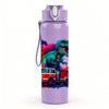 1PC Colorful Dino Truck Art Pattern 750ml Color Plastic Sports Water Bottle Leakproof Flip Straw Lid Suitable for Sports Office Home Use