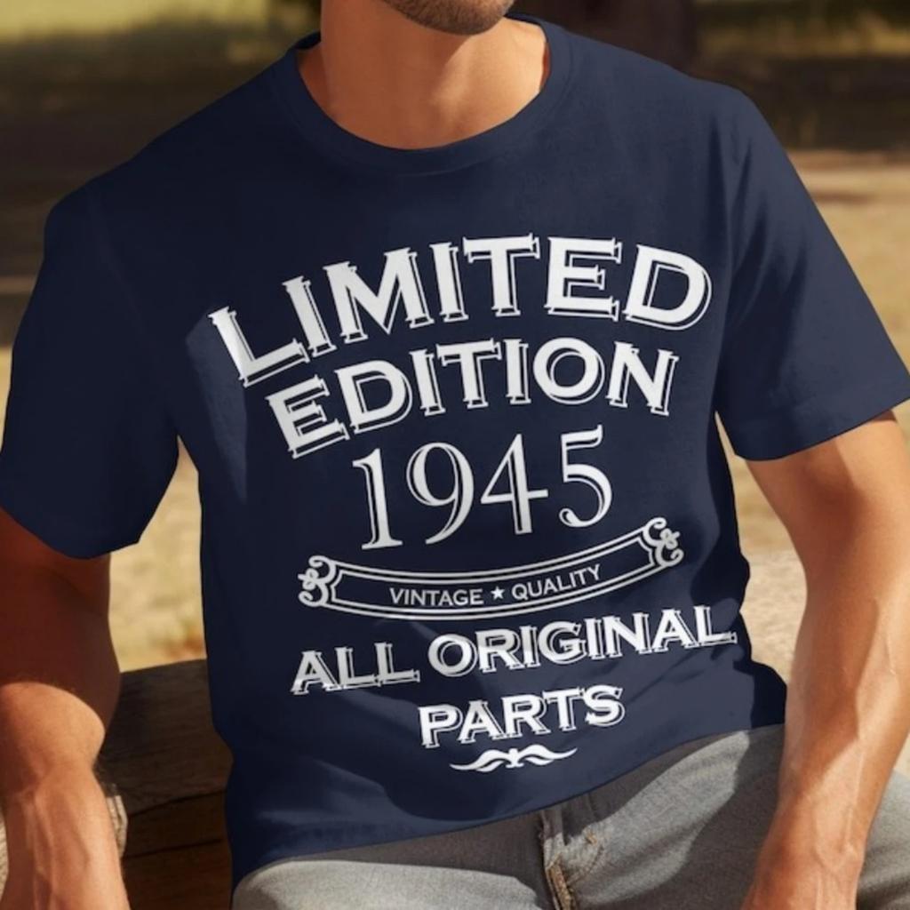 Limited Edition 1945 All Original Parts Funny Printed T-shirt Tops Classic Vintage Street Fashion Tshirt Unisex Cotton Tops