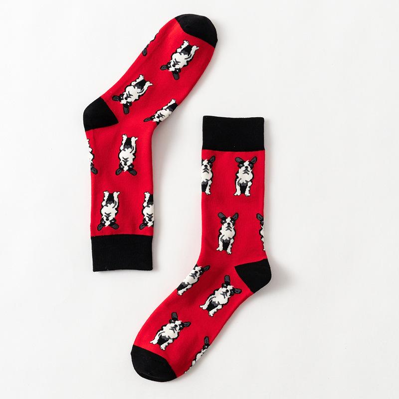 Men Socks Spotted Dog Bulldog Dog Coloured Long Style Mangy Dog Tide Socks