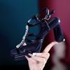 Square head French sandals women's 2025 summer new design sense niche rhinestone thick heel outer wear Roman sandals women