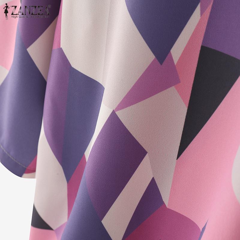 ZANZEA Women Casual Round Neck Loose Half Sleeve Print Blouse