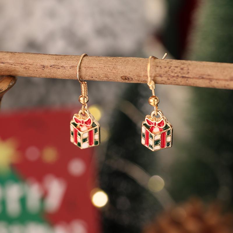 New Christmas Drip Oil Stud Earrings: Red & Green Tree, Snowman, Boots, Bells – Cute Cartoon Jewelry