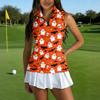 Women's Sleeveless Golf Shirt with Collar and Zipper , Halloween Print , for Casual Golf and Sport