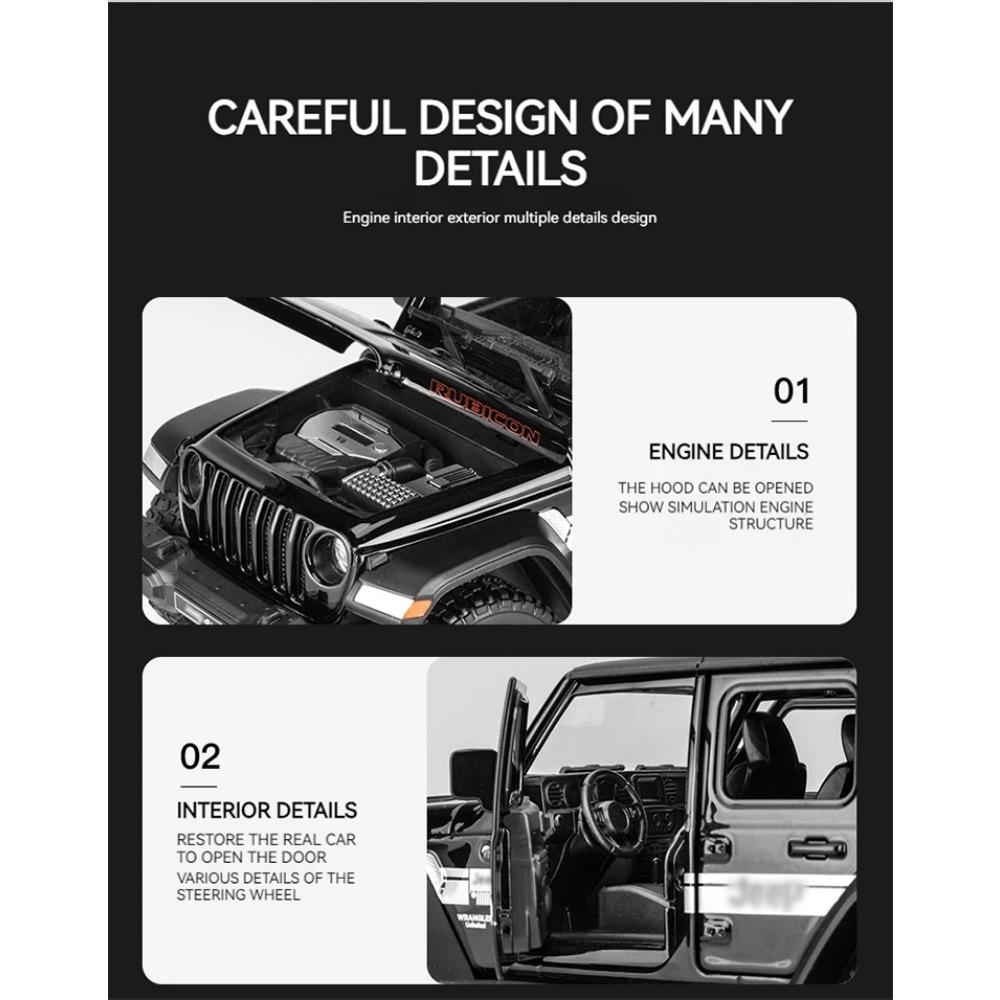 1/22 Model Jeep Wrangler Diecast Toy Car Model, Scale Metal Alloy Vehicle for Kids Boys Girls Adults, Doors Open,Gifts Gray111