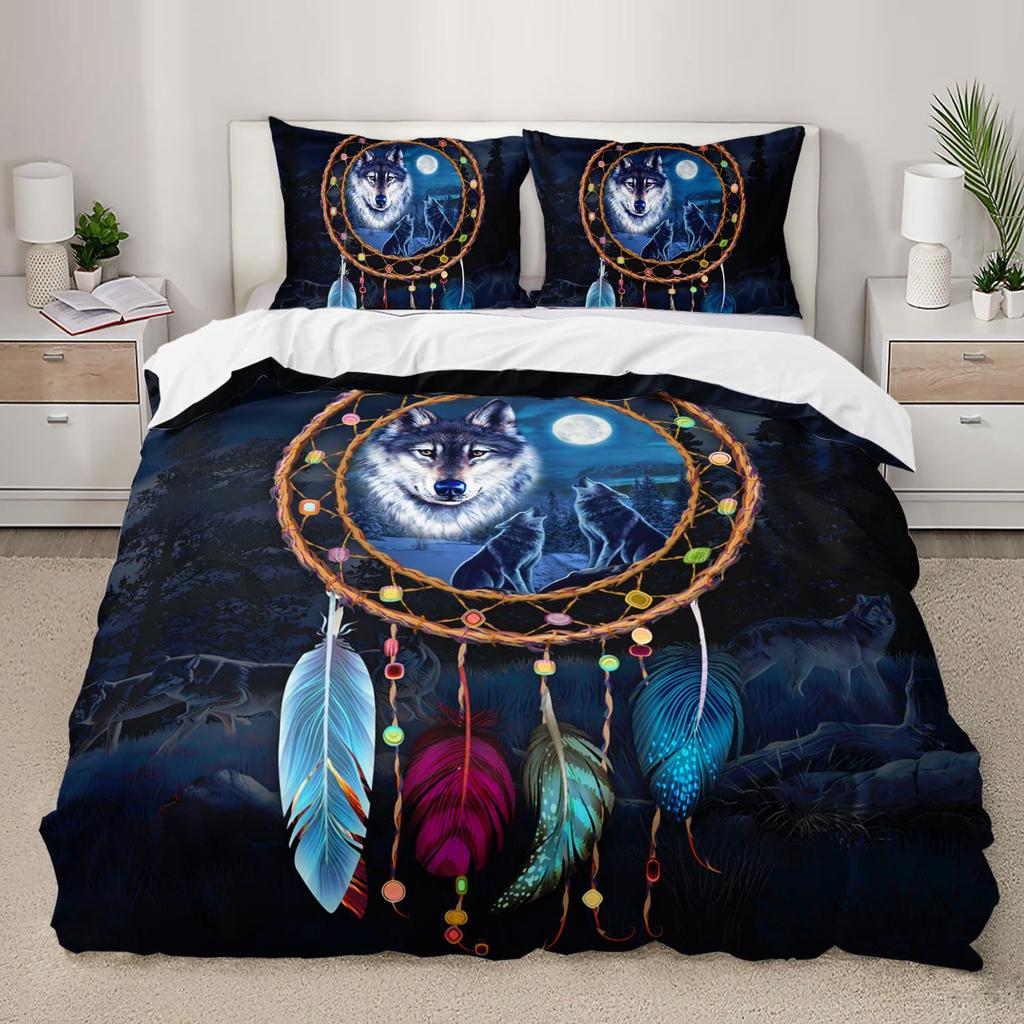 Night Forest Animal Wolf Three-piece Quilt Cover 3D Digital Printing Bedding Set Bed Cover