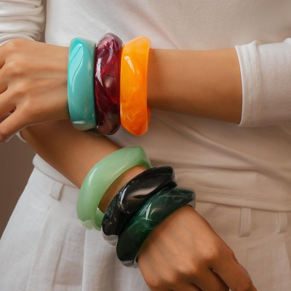 Resin Irregular Wide Bracelet Smudging Retro Hand Ring Exaggerated Acrylic Bangle  Girls