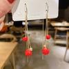 Fashion Atmospheric Red Velvet Bow Earrings Femininity Sweet Flower Long Fringed Versatile Earrings
