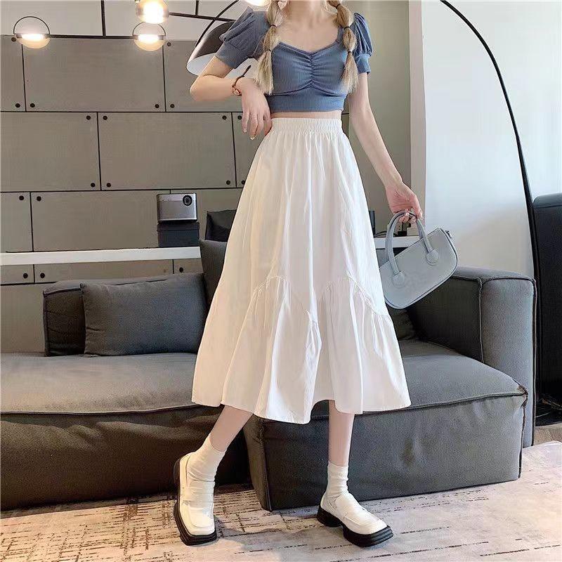 Half Length Skirt High Waist Pleated Summer A-line Large Skirt Skirt Korean Fashion Skirts Clothes for Women