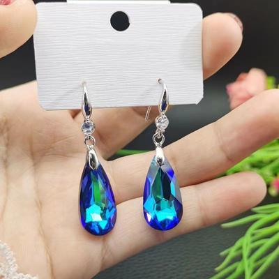 Elegant Teardrop Dangle Earrings with Faceted Crystal Pendant and Silver Tone Hook for Women Stylish Jewelry Accessory