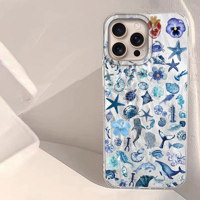 Marine Animal Flower Feather Texture Phone Case for Iphone 16 15 14 7 8 Plus 13 11 12 Pro Max X XS XR SE2022 2020 16e Back Cover
