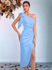 Chic One-Shoulder Slim Fit Evening Gown with Pleated Side Slit