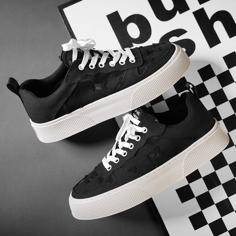 

Весна 2024 года, новые мужские низкие рваные парусиновые повседневные модные дышащие удобные туфли для нищих, студенческие мужские туфли 44 чёрный
