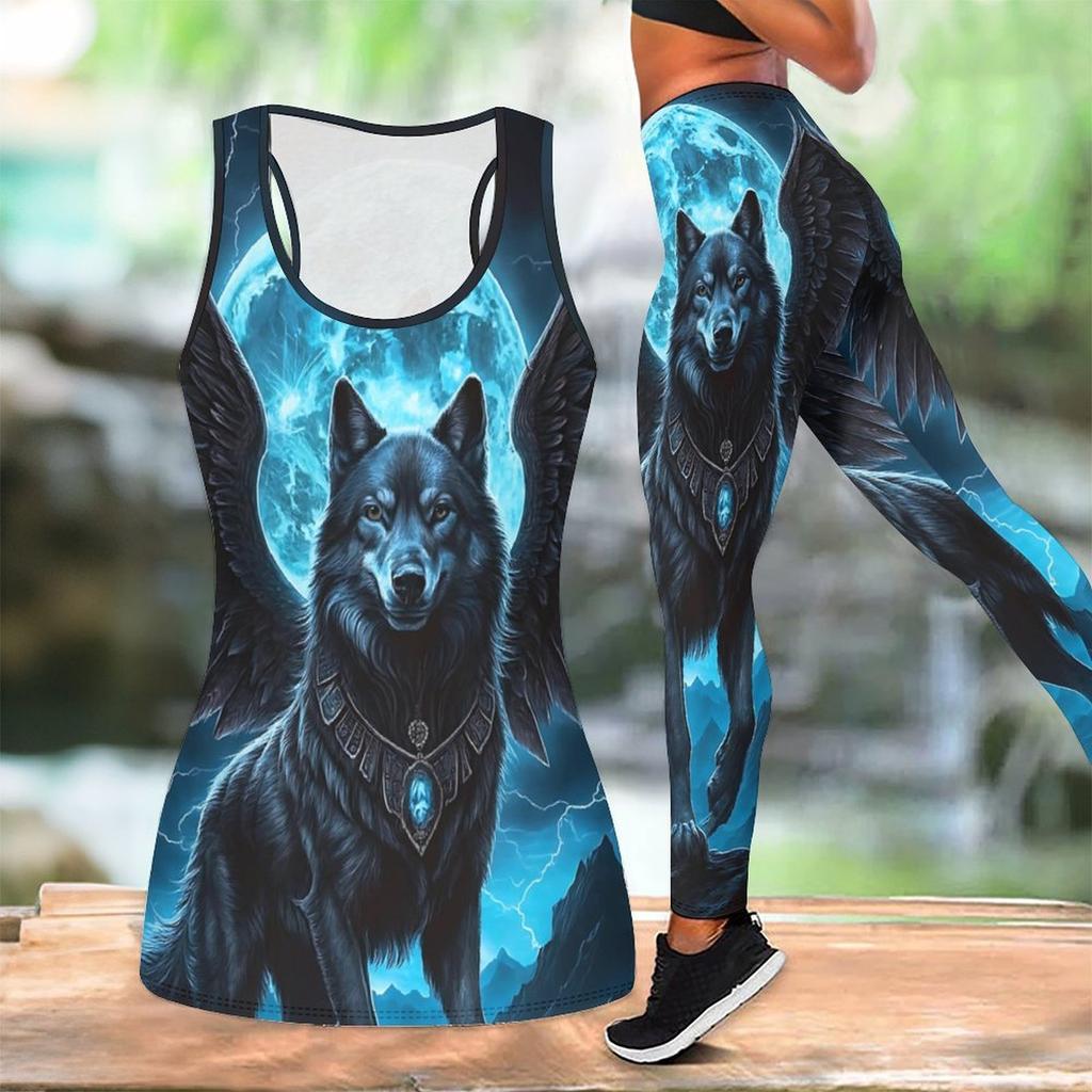 Fierce Predator Pattern Print Yoga Outfit for Women Fashion Workout Leggings Fitness Sports Casual Yoga Set Sports Suit