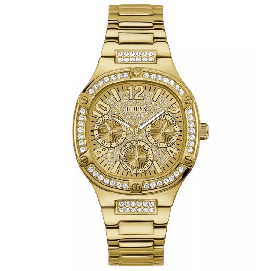 

Guess Ladies Chronograph Watch - Gold-Tone Steel Strap Crystal Bezel Blue-Gold Glitter Dial W0774L2
