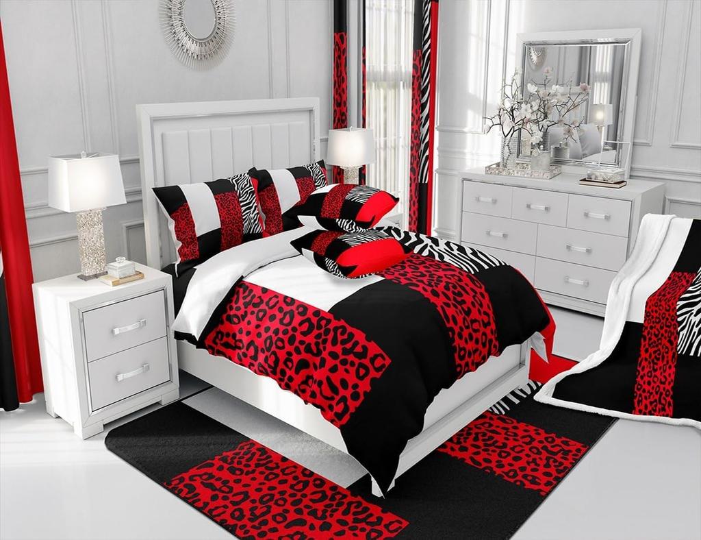 Red leopard zebra print blanket bold animal pattern soft throw modern home decor stylish bedroom bedding fashion design textile