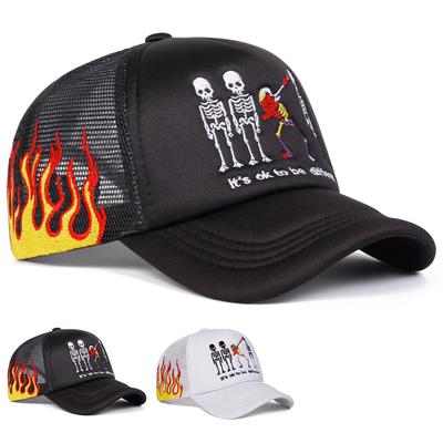Heren Schedels Zijvlam Geborduurd Baseballpet Mesh Hoed Outdoor Verstelbare Zonneklep Vrijetijdshoed Lente Herfst Reizen Toerisme Strandvakantie