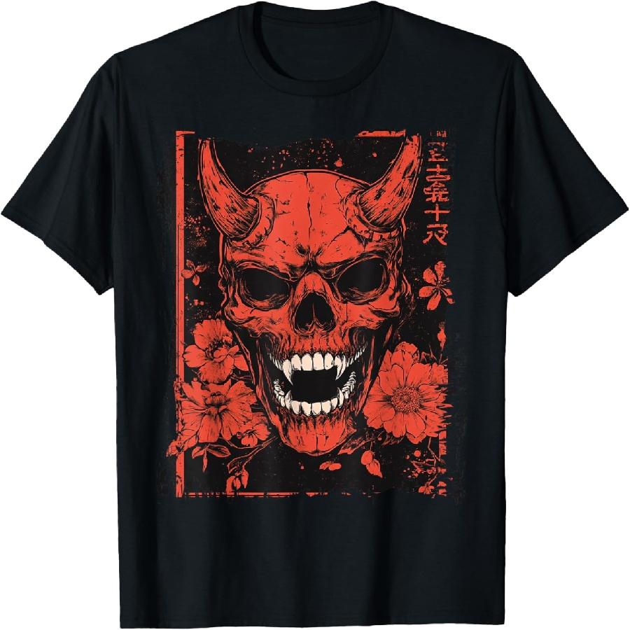 

Demon Face Skull Japanese Art Devil Oni Harajuku Aesthetic T-Shirt(6) XXXXXL чорний