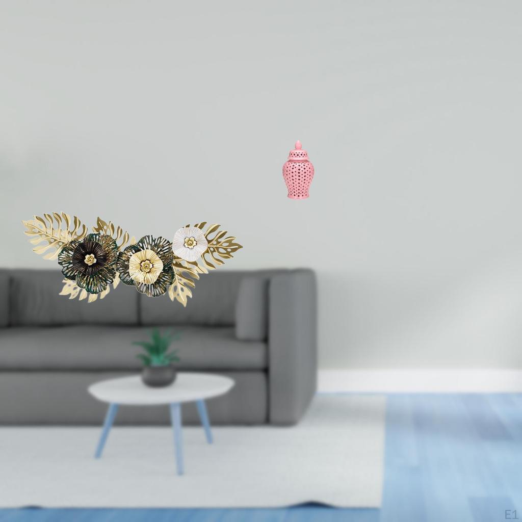 Nordic Metal Wall Art Sculpture with Ceramic Porcelain Flower Leaves Arrangement Decorative Hanging