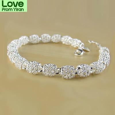 925 Sterling Silver Frosted Hollow Ball Chain Bangles Bracelets For Women Wedding Party Retro Jewelry  Gift Jewellery