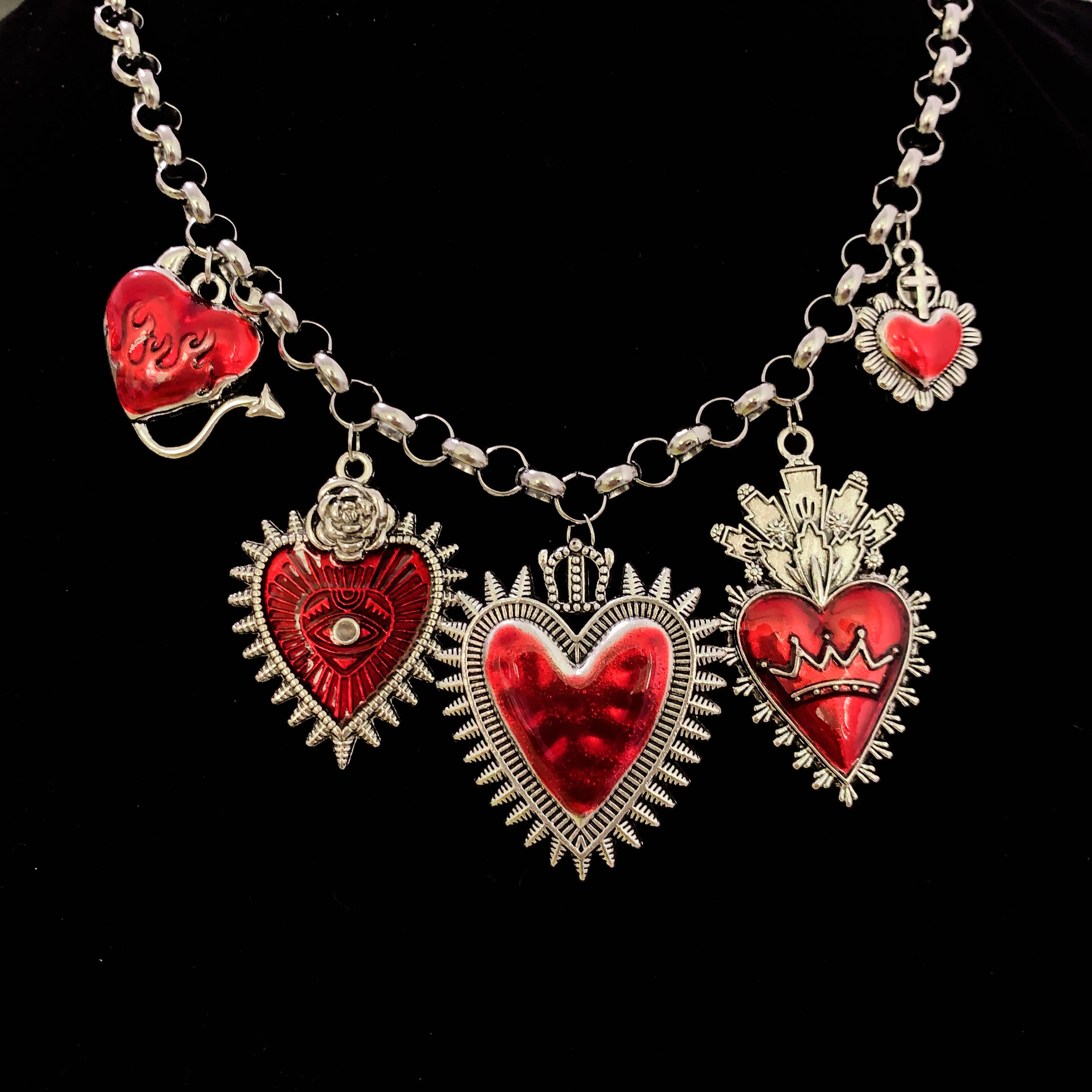 

Эмаль Красная Священная Сердце Амулет Ожерелье Корона Бога Цепи Нержавеющей Стали Ожерелья Христианские Мексиканские Католические Украшения