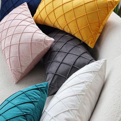 Nordic Ins Style Velvet Rhombus Pillowcase Sofa Cushion Cover Living Room Pleated Cushions