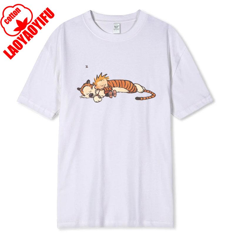 Vintage 90s Calvin Hobbes Tshirt Comic Strip Kawaii Friend Clothes Men Women Simple Casual Fashion Tees High Quality Cotton Tops