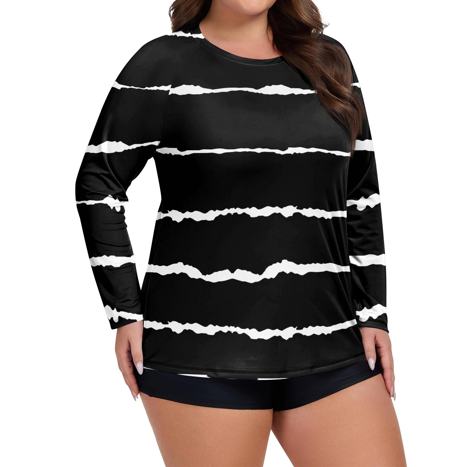 

Женский купальник с принтом, большого размера, с длинным рукавом, солнцезащитная куртка, быстросохнущий топ для хайкинга XXL чёрный