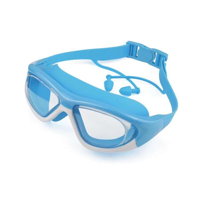 Kids' Waterproof Anti-Fog Swimming Goggles with Integrated Earplugs and Buckle for Boys and Girls