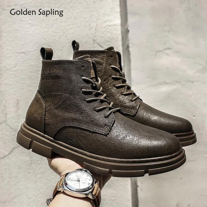 Golden Sapling New Genuine Leather Boots for Men Concise Ankle Boot Male Outdoor Non-slip Hiking Botas Climbing Shoes
