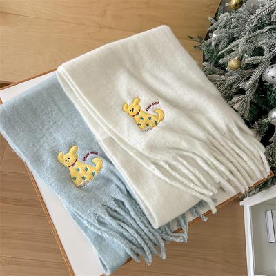 New Fashionable Cartoon Dog Mohair Scarf For Women In Winter With A Sense Of Luxury Cute Atmosphere And Warmth