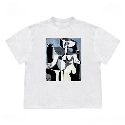 Abstract Schilderij Grafisch Unisex Katoenen T-shirt Tee Casuai Korte Mouw Ronde Hals Top Mode Streetwear Herfst Shirt