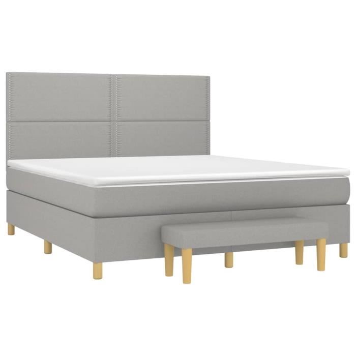 3137093 vidaXL Lit à sommier tapissier avec matelas Gris clair 180x200cm Tissu