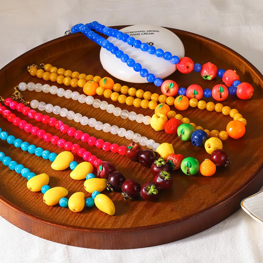 Popular summer vacation style colorful fruit acrylic handmade beaded necklace women do not fade jewelry