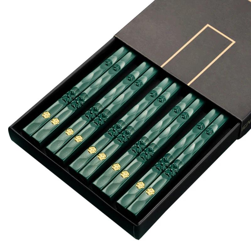 5 Pair Chinese Chopsticks Tableware Food Stick Alloy Chopstickd Catering Sushi Sticks Non-slip Household Kitchen Utensils