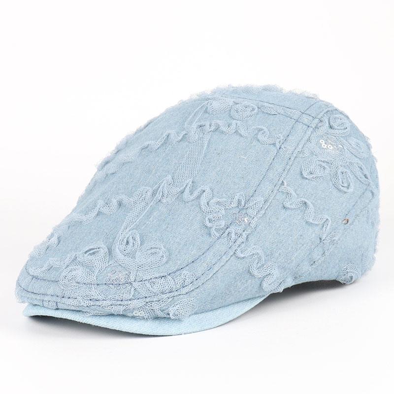 

Lace Denim Beret Women 2025 France boinas de mujer Spring Summer Women s Hat Newsboy Cap Vintage Peaky Blinders Denim Flat Hats 56-60cm светло-синий