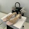 2005 Sparkling Sparkling Rhinestone Bow Entwined Ankle Strap Sandals For Women, Summer Thick Heel High Heels
