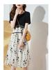 2026 Summer Printed Patchwork Two-Piece Midi Dress - Loose Fit, Slimming Tummy Conceal, Korean Style