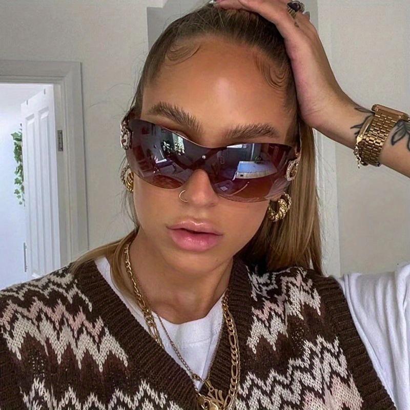 Damen Luxus Sonnenbrille Vintage Gradient Style Sonnenbrille Herren Randlose Pilotenbrille Unisex Brille für Spicy Girls