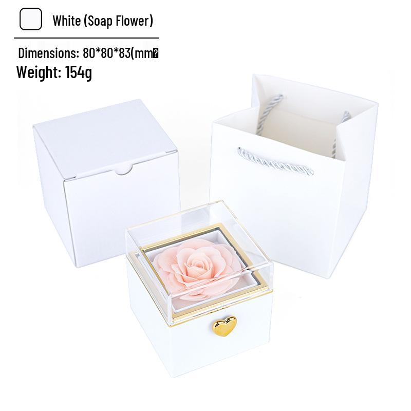 Automatic Rotating Acrylic Jewelry Box with Preserved Rose and Necklace - Valentine's Day Gift
