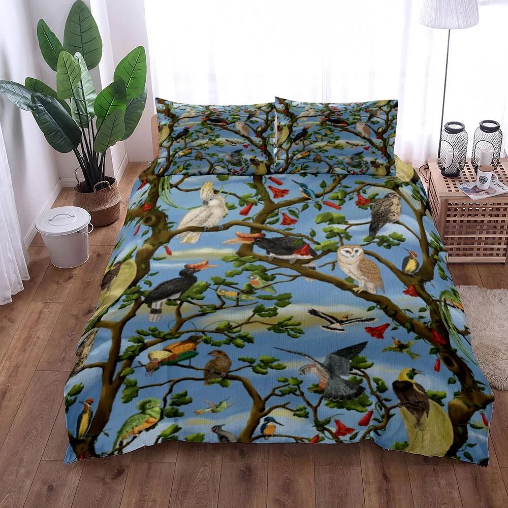 Antique Parrots Duvet Cover Set King Queen Double Full Twin Single Size Soft Bed Linen Set